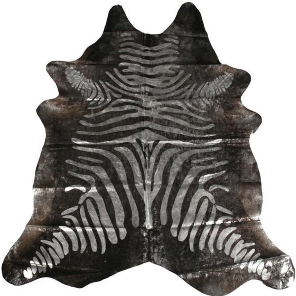 Brazilian Metallic Stenciled Zebra Cowhide - Modern Rugs LA